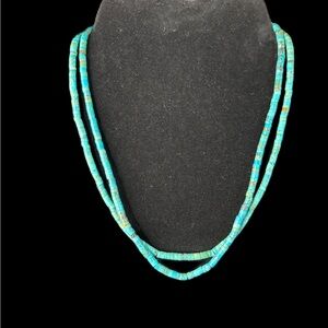 Native American 2 Turquoise Heishi Bead Strand Necklaces